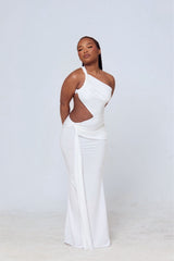 Chileshe One-Shoulder Cut-Out Maxi Dress – White Elegance