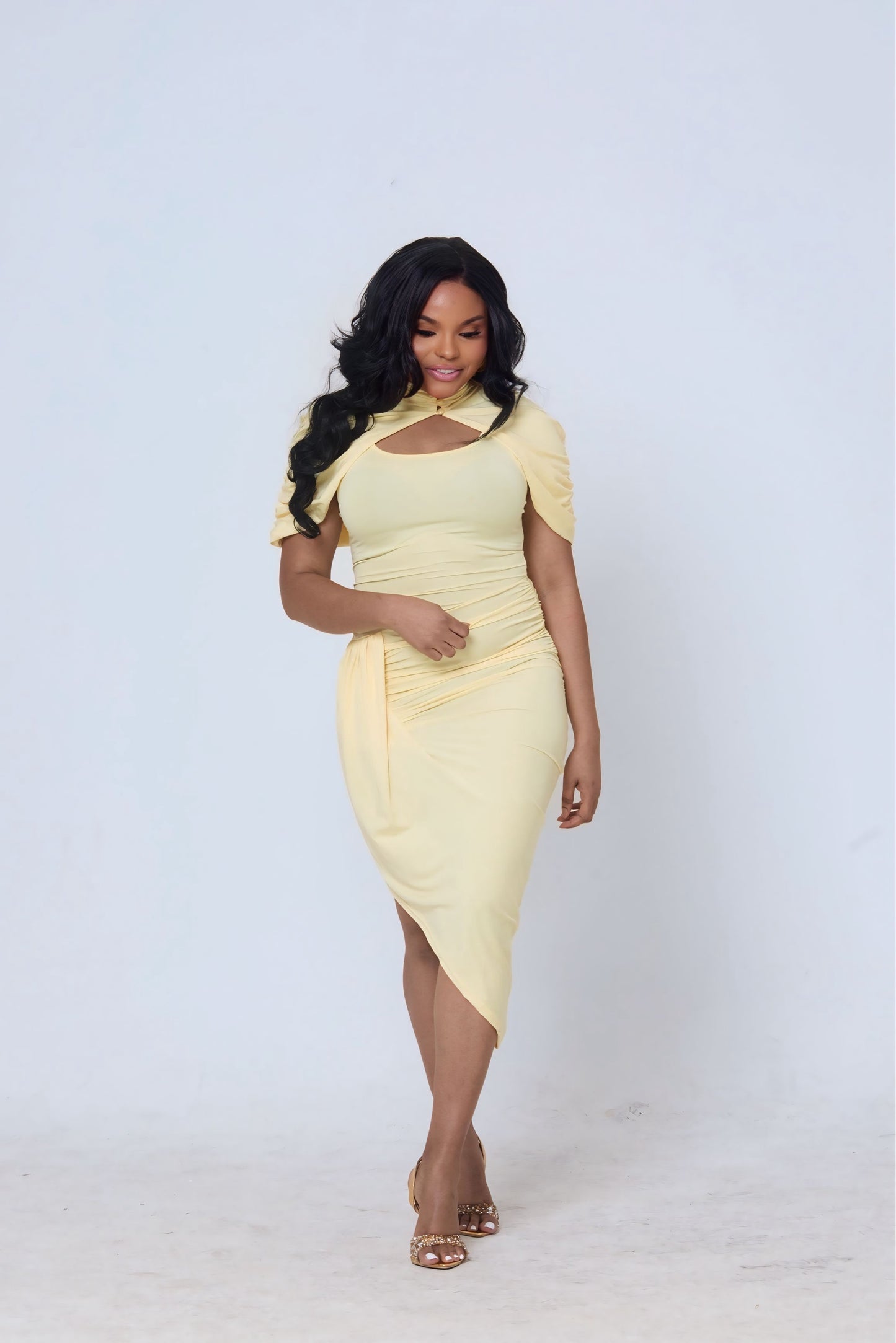 Kalina Golden Cape Midi Dress