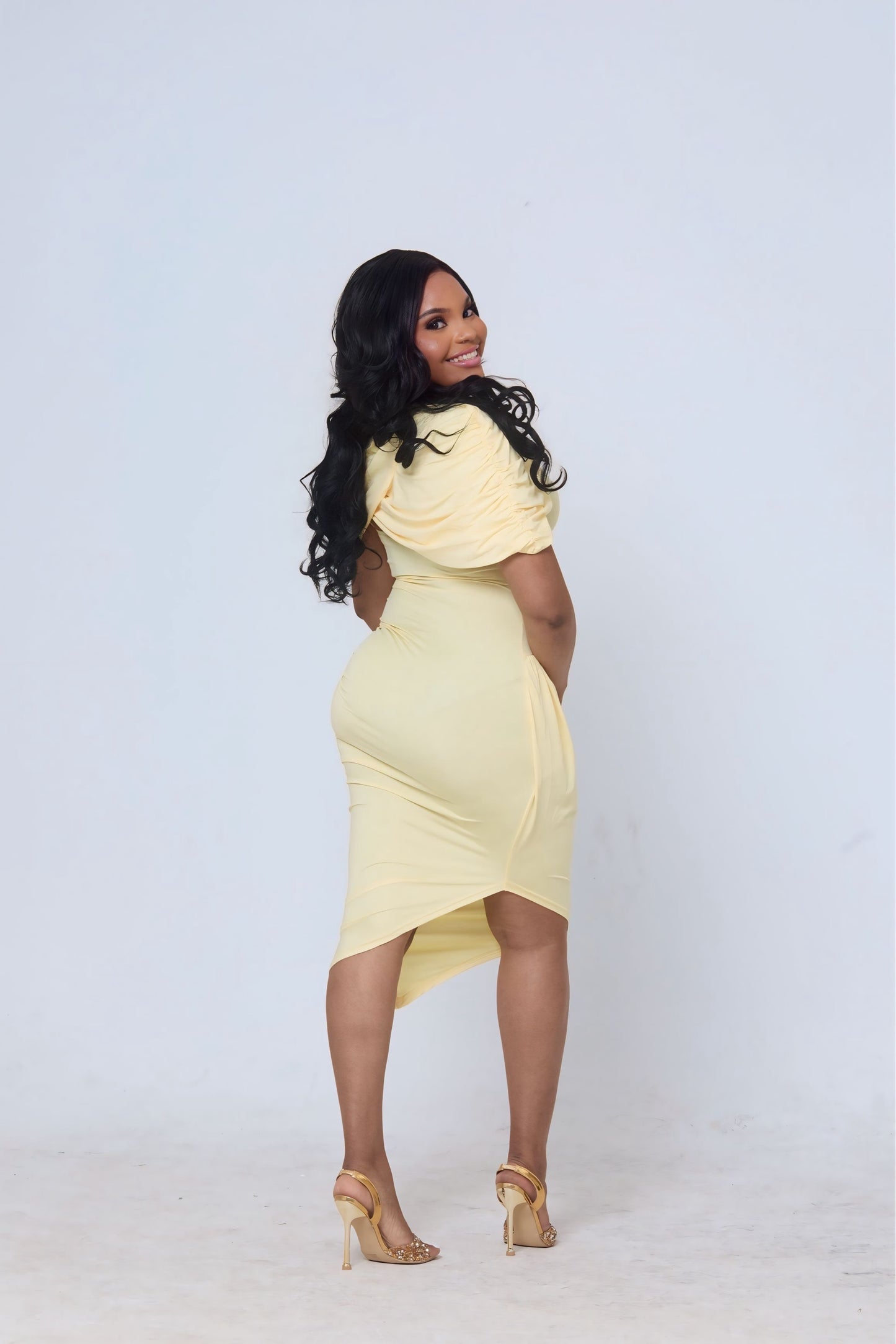 Kalina Golden Cape Midi Dress