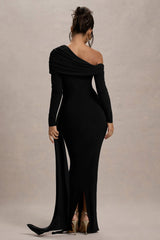 Zuri Draped One-Shoulder Maxi Dress – Black Elegance