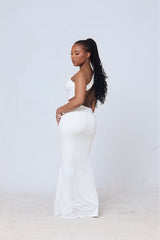 Chileshe One-Shoulder Cut-Out Maxi Dress – White Elegance