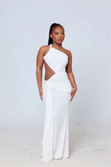Chileshe One-Shoulder Cut-Out Maxi Dress – White Elegance