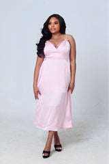 Luyando V-Neck Midi Dress – Soft Pink Elegance