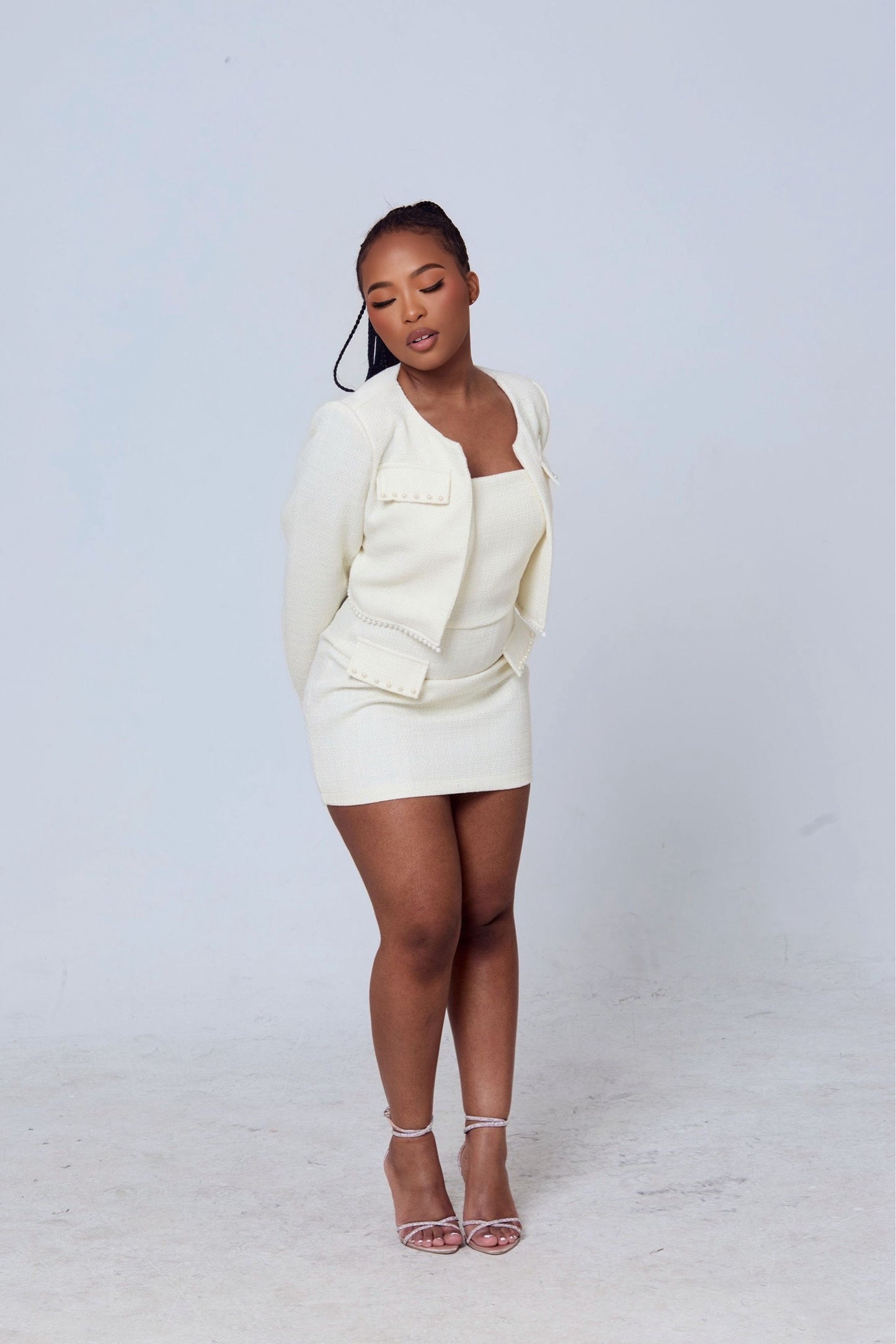 Chenai Set – Ivory Dress & Cropped Jacket