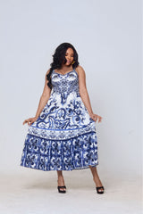 Ruvimbo Maxi – Blue & White Tile Print Dress