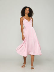 Luyando V-Neck Midi Dress – Soft Pink Elegance