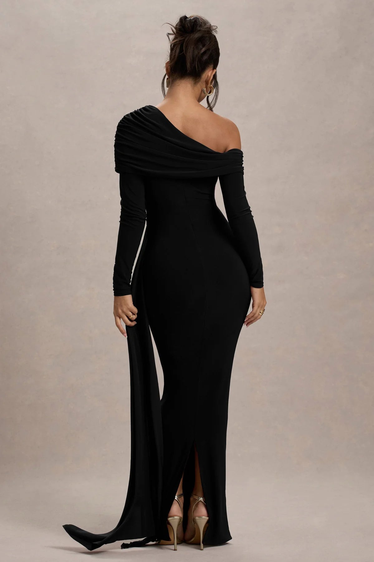Zuri Draped One-Shoulder Maxi Dress – Black Elegance