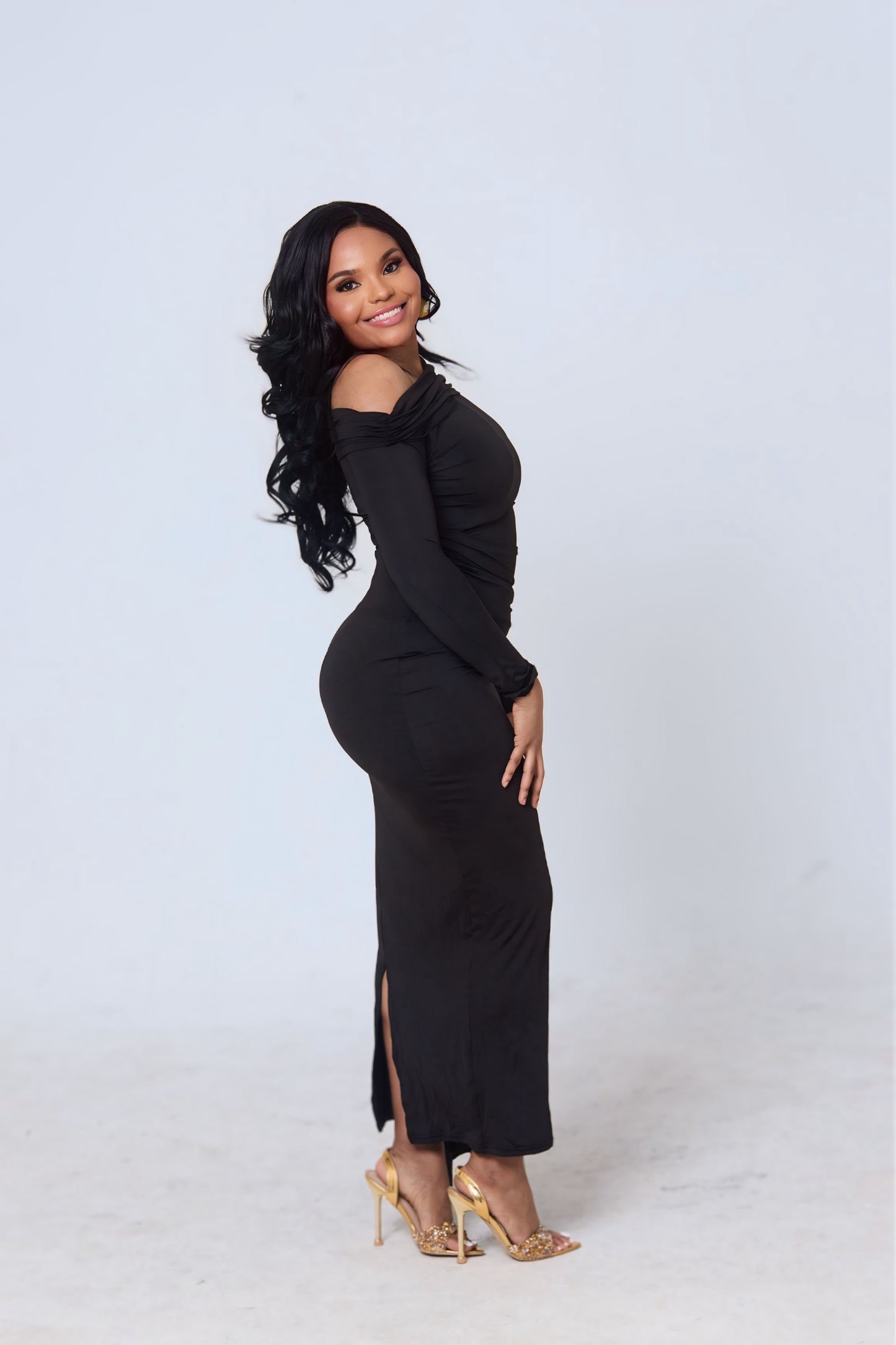 Zuri Draped One-Shoulder Maxi Dress – Black Elegance