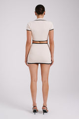 Amara Co-ord – Cream & Black Piped Two-Piece Set