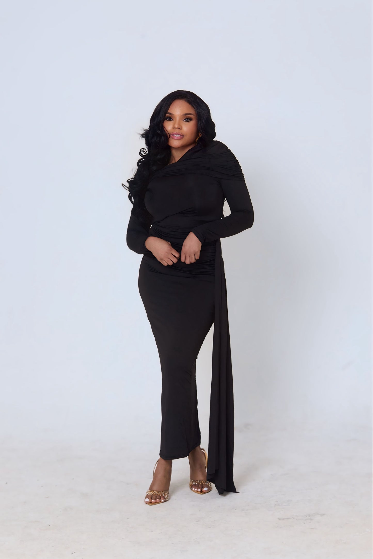 Zuri Draped One-Shoulder Maxi Dress – Black Elegance