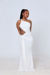 Chileshe One-Shoulder Cut-Out Maxi Dress – White Elegance