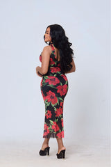 Divine Floral Halter Maxi Dress – Black & Red