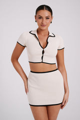 Amara Co-ord – Cream & Black Piped Two-Piece Set